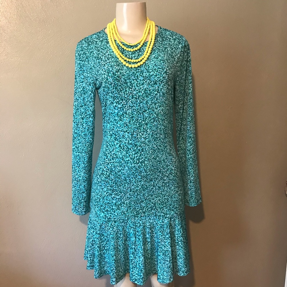 Michael Kors green patterned ruffled dress size S